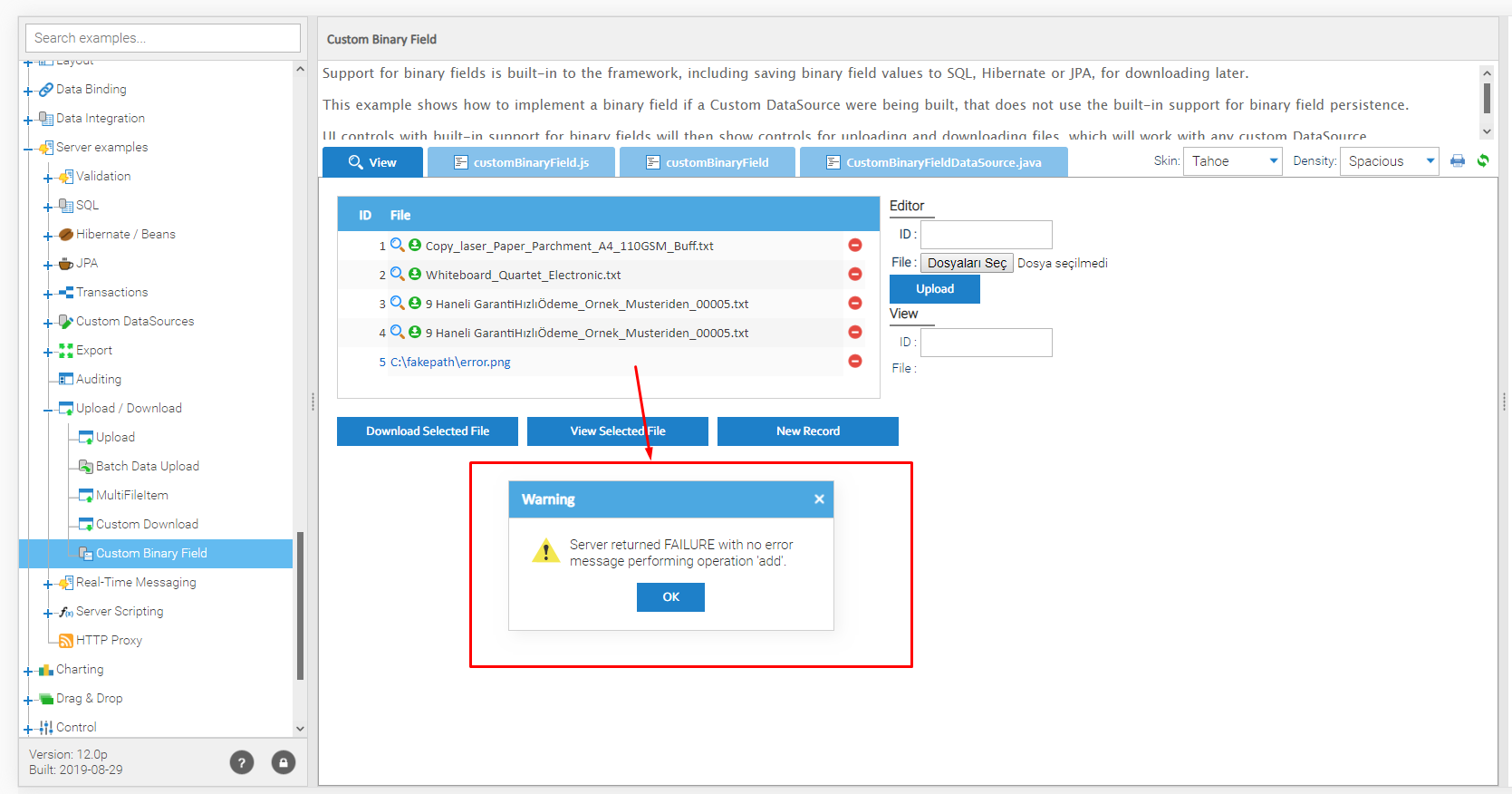 Save Record action on Listgrid