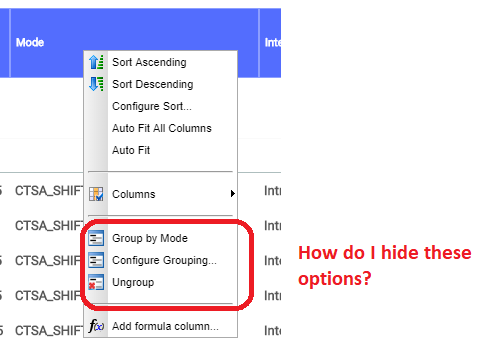 How do I disable ListGrid column header right click grouping